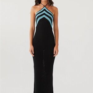 Peppermayo - Masterpiece Halterneck Crochet Maxi Dress - Azure Stripe